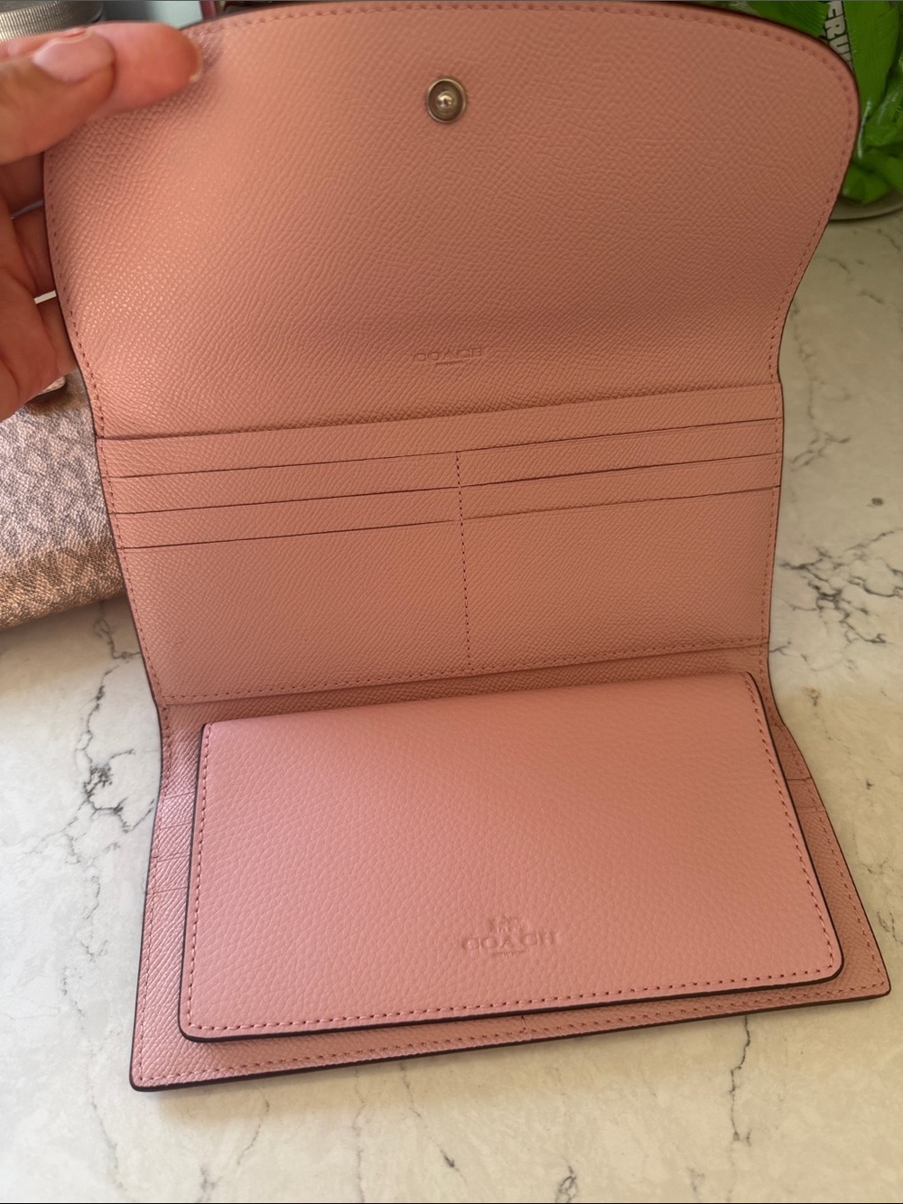 Coach Pink Pebbled Leather Fold-Over Wallet - Picture 3 of 5